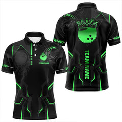 Maxcorners Black and Green Bowling Polo, Quarter Zip Shirts For Men Custom Bowling Crown Team Jerseys Outfits