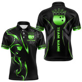 Maxcorners Black And Green Crown Bowling Ball Polo, Quarter Zip Shirts For Men Custom Bowling Team Jerseys