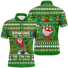 Maxcorners Funny ugly Christmas Santa Bowler Men bowling polo Shirt bowling make me happy the ten pin not so much LM2011