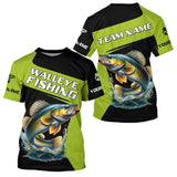 Maxcorners Black Green Walleye fishing Custom Long Sleeve Tournament Fishing Shirts, Performance Fishing Jerseys MT2108
