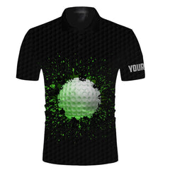 MaxCorners Golfs Black Splatter Customized Name 3D Polo Shirt For Men