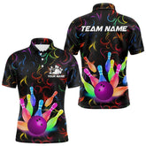 Maxcorners Colorful Neon Flame Pattern Bowling Shirts For Men And Women Custom Bowling Team Jerseys, Gift For Bowler