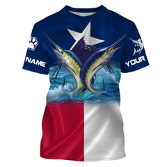 Maxcorners Marlin Sailfish fishing Texas flag custom name & team name fishing apparel, custom upf fishing shirts LM2408