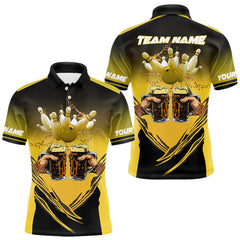 Maxcorners Bowling Beer Black and Yellow Bowling Polo, 1/4 Quarter zip shirts Custom Mens Team Bowling jerseys TU1410