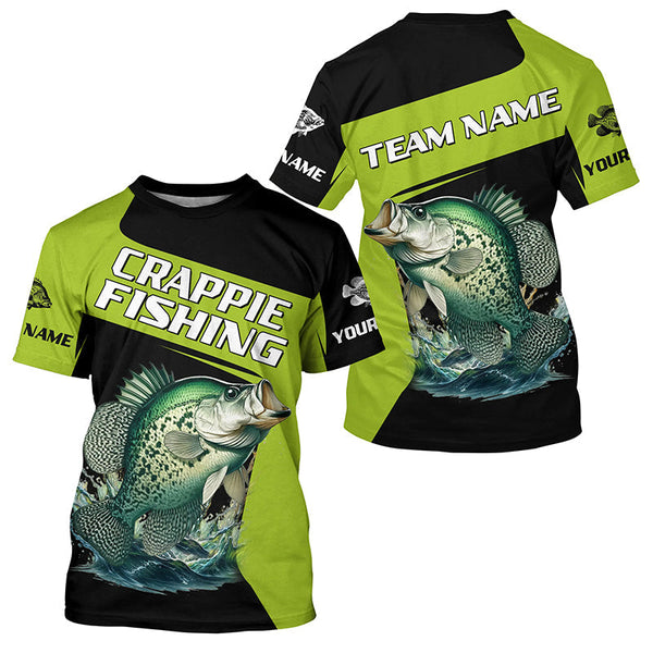 Maxcorners Black Green Crappie fishing Custom Long Sleeve Tournament Fishing Shirts, Crappie Fishing Jerseys MT2108