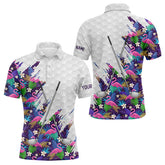 Maxcorners Golf Purple Flamingo Tropical Pattern Customized Name 3D Polo Shirt Unisex