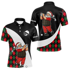Maxcorners Funny Santa Golf Christmas Mens Polo Shirt green and red argyle pattern Custom Golf outfit For Men LM1411