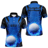 Maxcorners Black And Blue Flame Golf Ball Mens Golf Polo Shirts Custom Team Mens Golf Tops Golf Gifts For Men