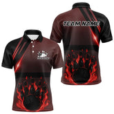 Maxcorners Black And Red Flame Bowling Ball And Pins Bowling Shirts For Men And Women Custom Team Bowling Jerseys