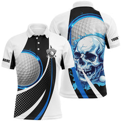 MaxCorners Golfs Black And White Skull Customized Name 3D Polo Shirt For Men