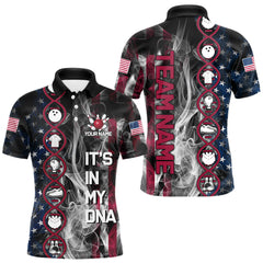Maxcorners Red, White & Blue Smoke American Flag Patriotic Team Mens Bowling Shirt Custom It's in my DNA Shirts