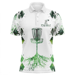 Maxcorners Watercolor green argyle pattern white Mens disc golf polo shirts custom disc golf disc golf shirt MT0510