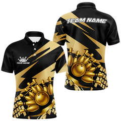 Maxcorners Black and Gold Bowling Polo, Quarter Zip Shirts For Men Custom Team bowling jerseys, gift for bowlers LM1411