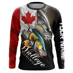 Maxcorners Walleye UV protection long sleeves fishing shirt Canada flag patriot Customize walleye fisherman gifts LM2408