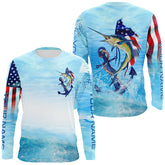 Maxcorners Sailfish fishing blue water anchor compass American flag custom long sleeve deep sea Fishing jerseys LM2408