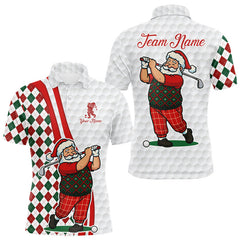 Maxcorners Funny Christmas Santa Golf polo shirt for men custom red, green and white argyle pattern golf shirts MT1511