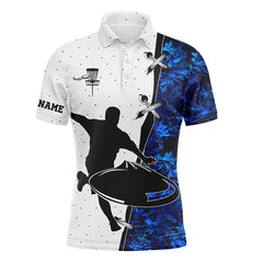 Maxcorners Mens disc golf polo shirt blue camouflage custom name disc golf team shirt, disc golf gifts MT0510