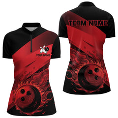 Maxcorners Black And Red Flame Bowling Shirts For Men Custom Flame Team Bowling Jerseys