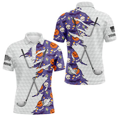 Maxcorners Golf Purple Halloween Pattern Customized Name 3D Polo Shirt Unisex