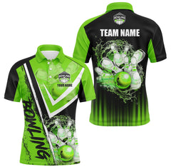 Maxcorners Bowling Ball And Pins Black And Green Customized Name, Team Name 3D Shirt