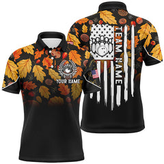 Maxcorners Autumn Leaf Camo Thanksgiving American Flag Patriotic Bowling Jersey Customized Name 3D Shirt