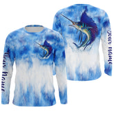 Maxcorners Sailfish saltwater fishing blue sea camo Custom Name sun protection UPF long sleeves fishing shirts LM2408