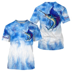 Maxcorners Sailfish saltwater fishing blue sea camo Custom Name sun protection UPF long sleeves fishing shirts LM2408