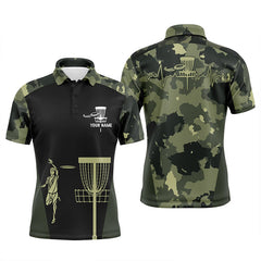 Maxcorners Mens disc golf polo shirt custom black camo disc golfers basket, personalized disc golf gifts MT0510
