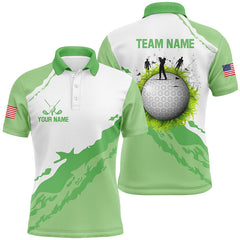 MaxCorners Golfs Green And White Attire Customized Name 3D Polo Shirt For Men