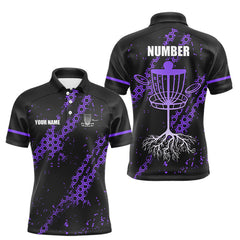 Maxcorners Black and Purple Hexagon Pattern Mens Disc golf polo shirts custom Team disc golf jerseys LM2110