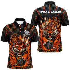Maxcorners Personalized Tiger Bowling Shirts For men, Black and Orange Flame Team Tiger Bowling Jerseys LM2011