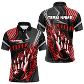 Maxcorners Black And Red Bowling Ball Pins Polo, Quarter Zip Shirt For Men Custom Bowling Team League Jerseys