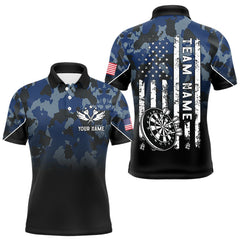 Maxcorners Black and Blue Camo Men Darts Shirts Custom American Flag patriotic Team Darts Jersey LM2011