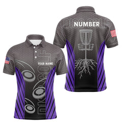 Maxcorners Mens disc golf polo shirt custom name, number camo disc golf jersey, mens disc golf apparel | Purple