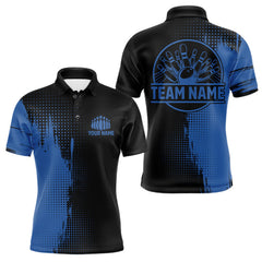 Maxcorners Black and Blue Bowling Polo, Quarter Zip Shirt For Men Custom Team Bowling jerseys