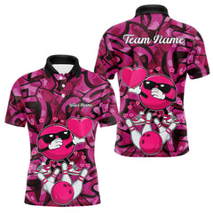 Maxcorners Funny Bowling heart pink graffiti pattern Valentine Mens Bowling Shirts Custom Couple Bowling Outfits LM2512
