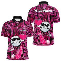 Maxcorners Funny Golf ball heart pink graffiti pattern Valentine Golf polo shirt for men Custom Couple Outfits