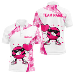 Maxcorners Personalized funny bowling ball pink heart pattern white Mens bowling shirts, Valentine bowling gifts LM2512