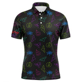 Maxcorners Colorful neon Halloween pattern black Mens Golf Polo Shirts Custom golf attire for men golfer gifts