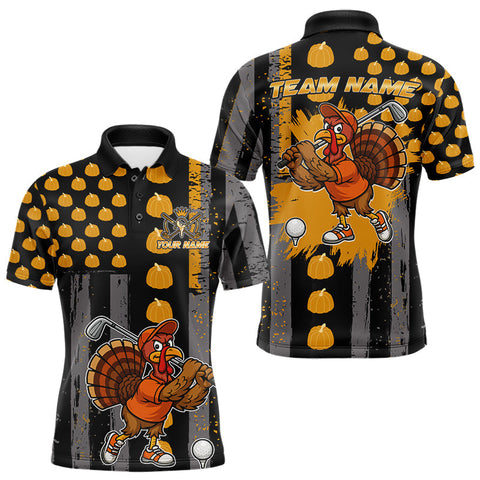 Maxcorners Funny Golf Polo Shirts For Men Custom Pumpkin American Flag Turkey Thanksgiving golf shirt MT2510