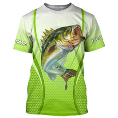Maxcorners Largemouth Bass Green Camo Fishing 3d Shirts Customize Name