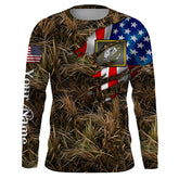 Maxcorners Bass fishing camo American flag patriotic Customize Name UV protection long sleeves fishing shirt LM0201