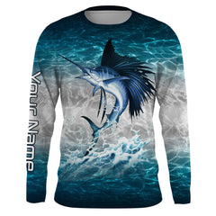 Maxcorners Sailfish fishing blue sea water camo Custom Name performance long sleeve fishing shirts uv protection LM2408