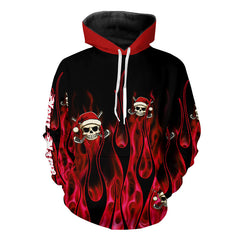 Maxcorners Black And Red Flame Golf Polo Shirts Custom Red Fire Santa Skull Christmas Golf Apparel