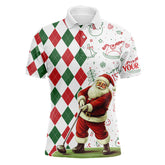 Maxcorners Christmas Santa Golfer Golf Polo Shirts Custom Red, White, Green Argyle Pattern Xmas Golf Gifts