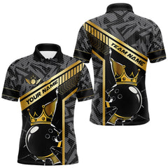 Maxcorners Black Camo and Gold Broken Crown Bowling Ball Bowling Shirts For Men Custom Bowling Team Jerseys