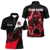 Maxcorners Black and Red Skull reaper bowling jerseys Polo, 1/4 Zip Shirt for Men Custom Bowling Team shirts