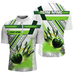 MaxCorners Bowling And Pins Green And White Bowling Customized Name, Team Name 3D Polo Shirt For Men