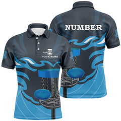 Maxcorners Retro disc golf polo shirts for men custom name and number team disc golf jerseys | Blue MT0510
