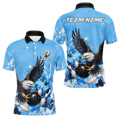 Maxcorners Blue Eagle Bowling Polo, Quarter Zip Shirt For Men Custom Team Bowling jerseys, Gift For Bowlers TU2312